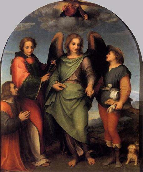 Andrea del Sarto Tobias and the Angel with St Leonard and Donor Spain oil painting art